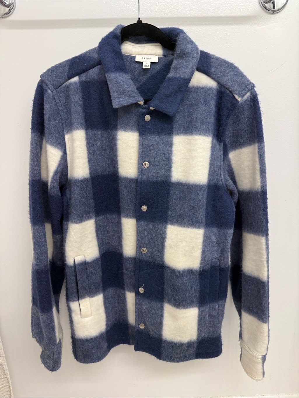 Reiss Men's Blue & White Check Fuzzy Shacket